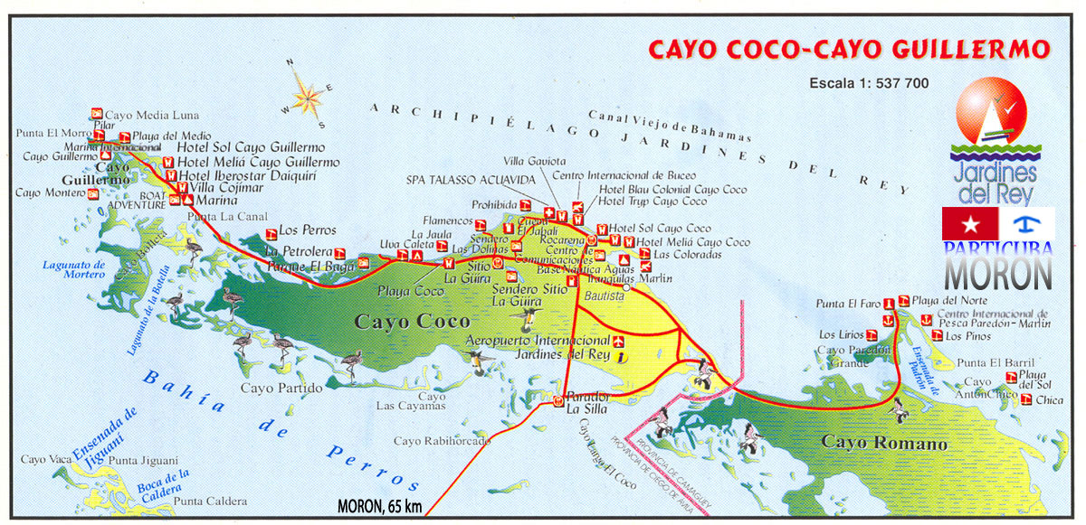 Mapa • Cayo Guillermo, Cayo Coco, Cayo Romano ::: www.particuba.net/villes/moron