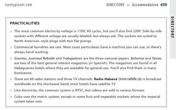 Practicalities from LonelyPlanet.com